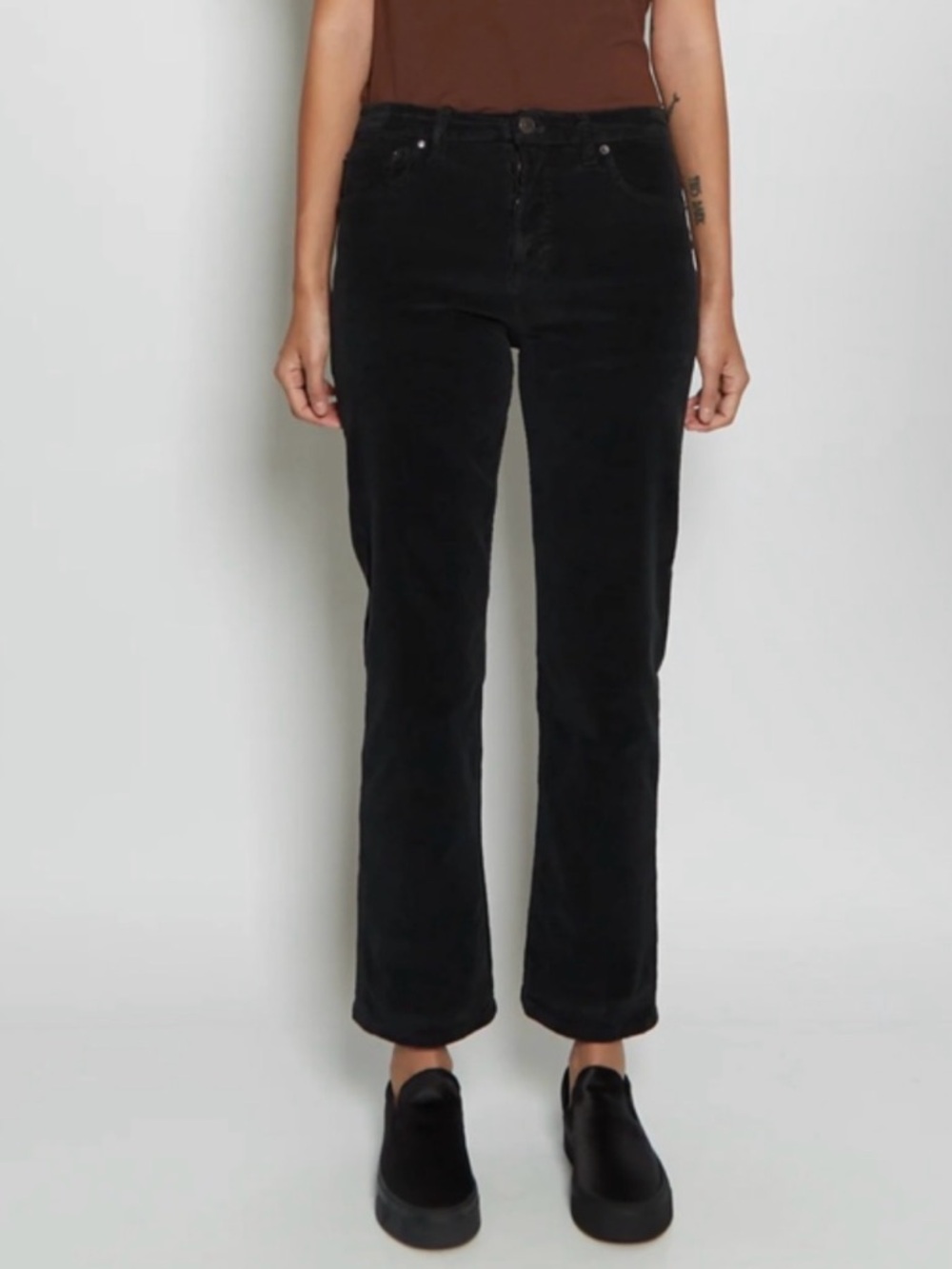 6397 495 Corduroy Pants Washed Black Cropped Straight Leg High Rise Size 25